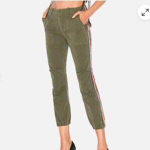 Nili Lotan army-green jogger with tuxedo stripe, size 8
